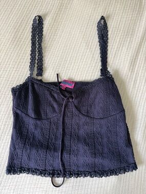 Edikted Navy Lace-Trimmed Camisole Tank